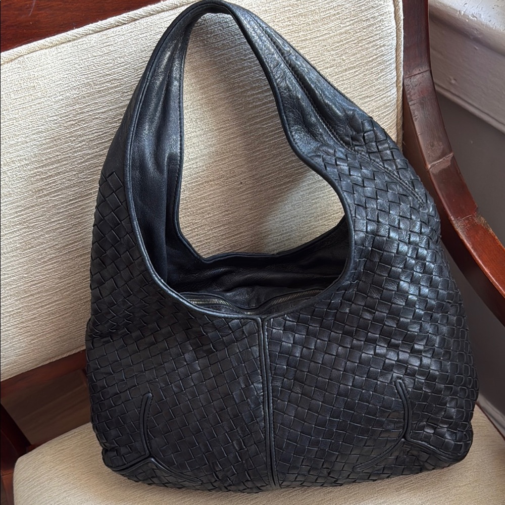 Bottega Veneta Black Intrecciato Leather Hobo Bag
